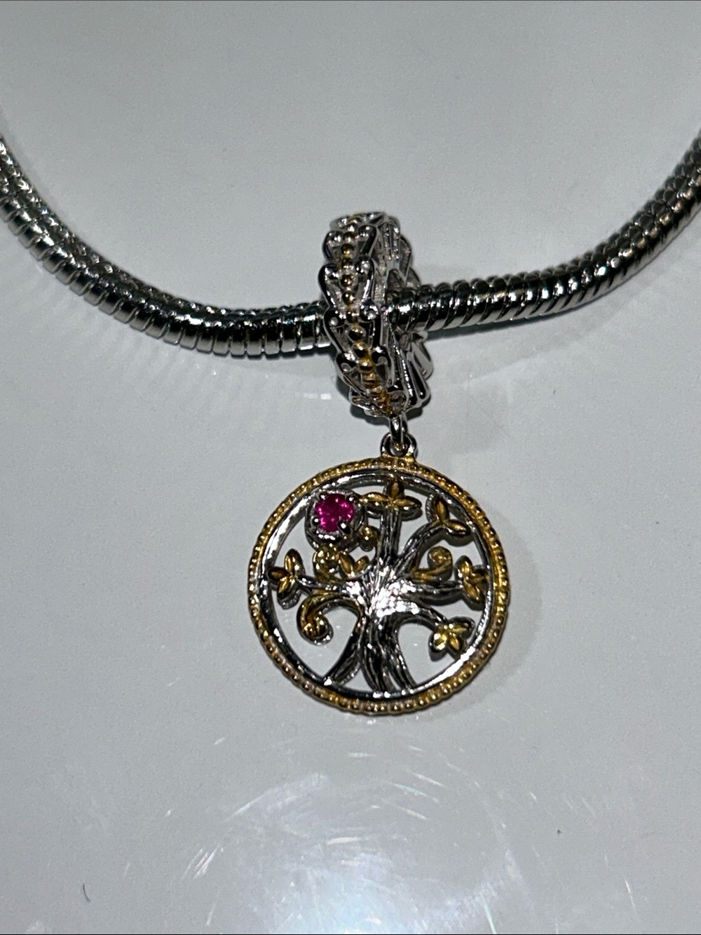 NWOT Gems En Vogue Palladium 18k Accent Genuine Rhodonite Euro Style Charm